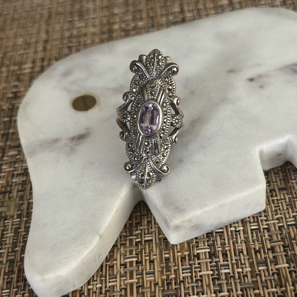 Sterling Silver with marcasite and Purple amethyst Ring